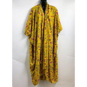 Tuesday Women's Floral Deep V Neck Long Drape Sleeve Pullover Caftan One Size
